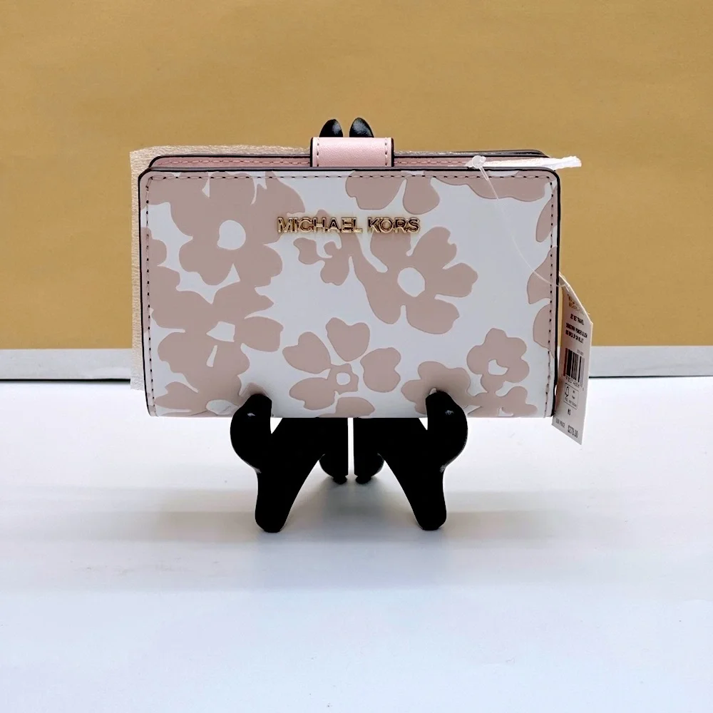 Michael Kors Jet Set Medium Floral Print Bi-Fold Wallet POWDER BLUSH NWT